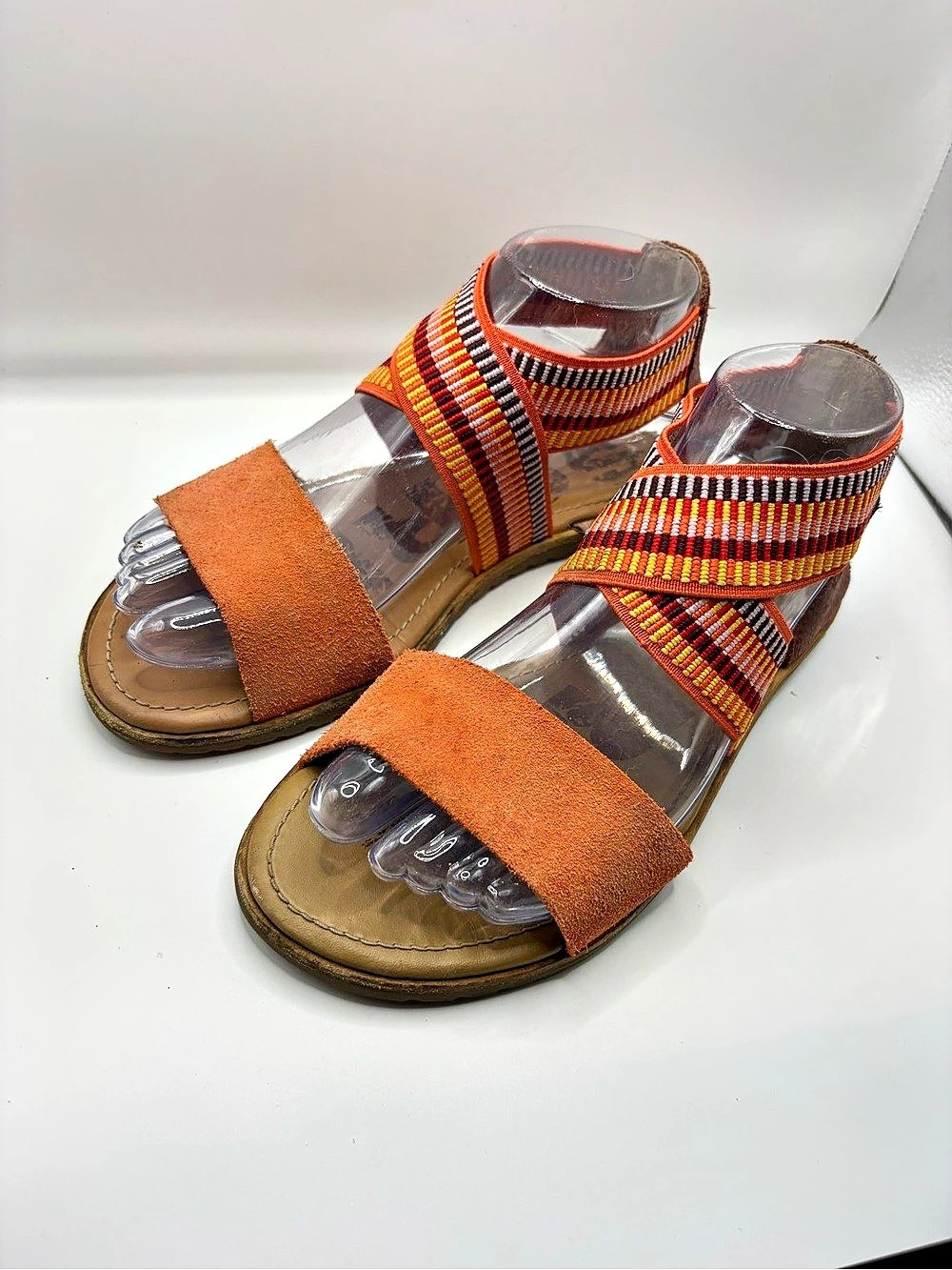 Sorel Ella II Sandals Striped Sandals in Orange & Brown US 7 Like New